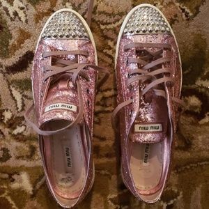MIU MIU Pink glitter toe cap sneakers
